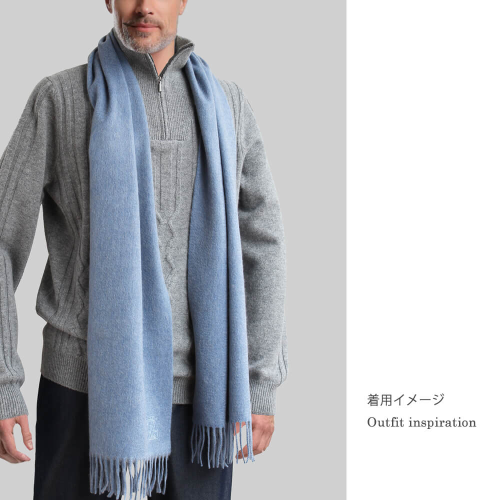 銀座HIKO別注【ZILLI／ジリー】カシミヤマフラー ブルー (zil02461)