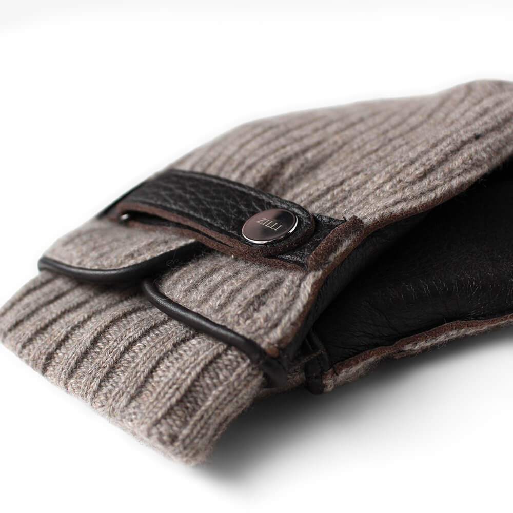 【ZILLI／ジリー】ニットディアスキングローブ モカブラウン  (zil02463)