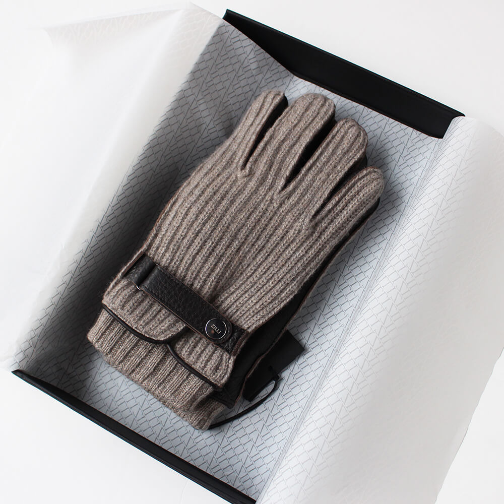 【ZILLI／ジリー】ニットディアスキングローブ モカブラウン  (zil02463)