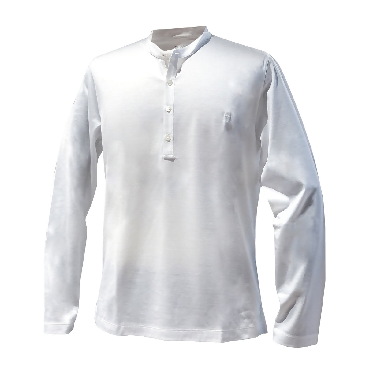 [BILANCIONI] Henley neck (stand collar) long sleeve shirt, white (bhc0001)