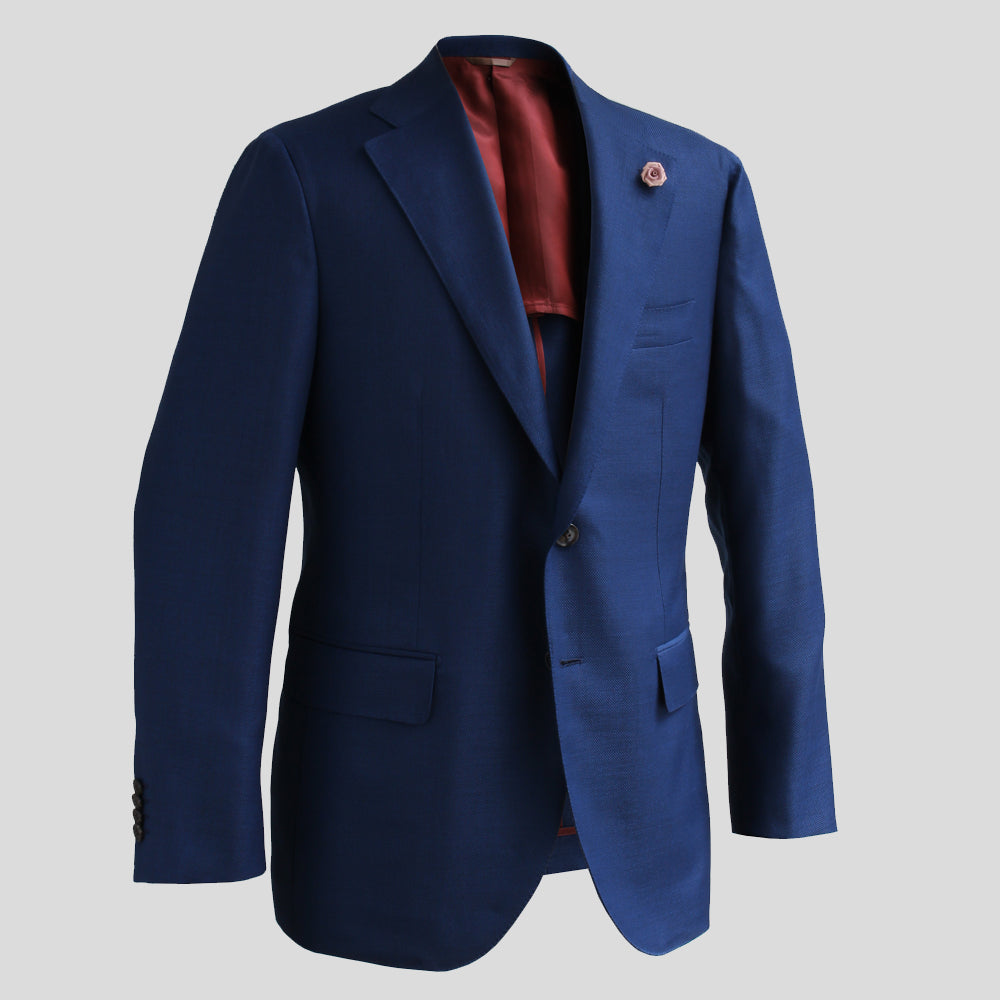 [HIKO ORIGINAL] Tailored jacket in wool, silk, navy and bird's eye