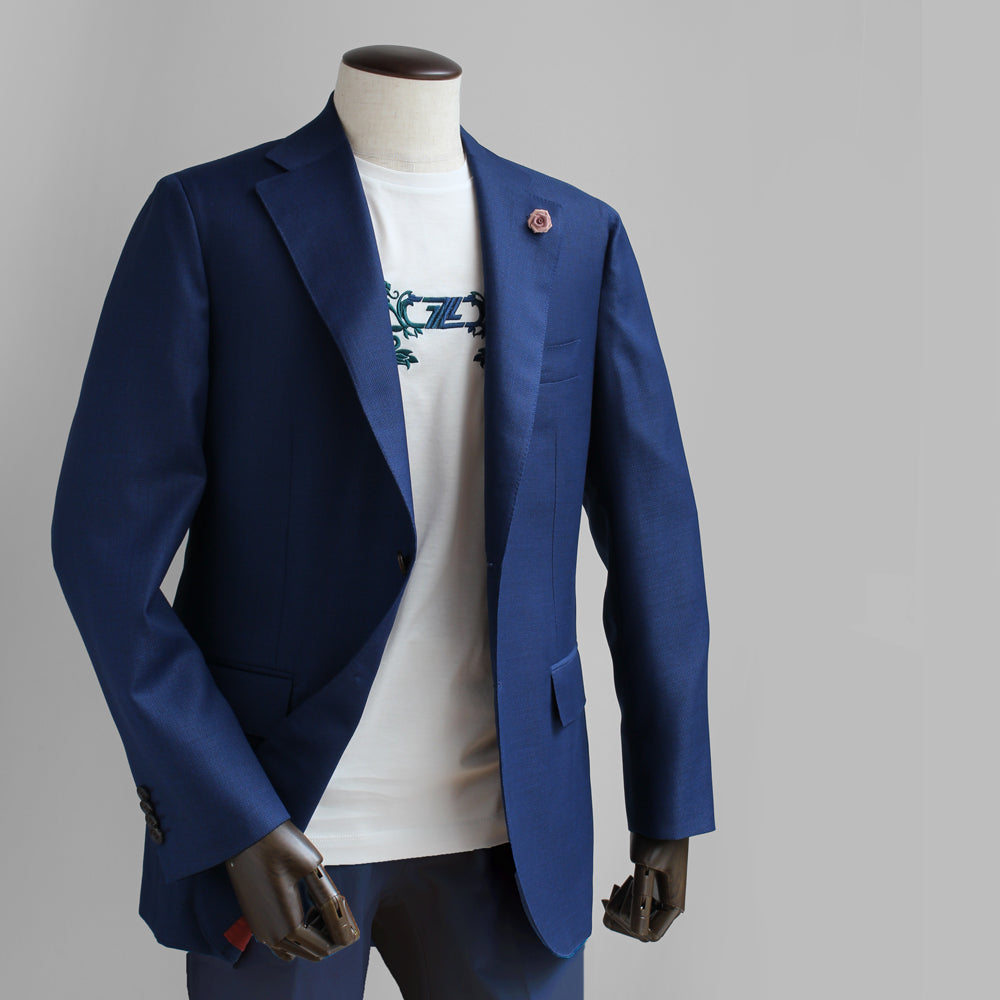 [HIKO ORIGINAL] Tailored jacket in wool, silk, navy and bird's eye