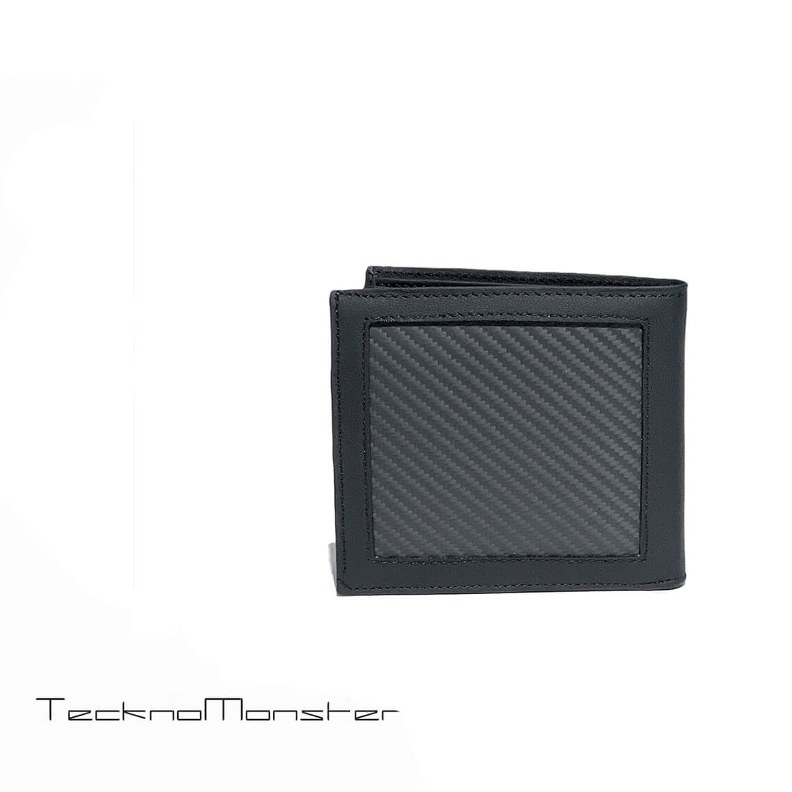 TecknoMonster／テクノモンスター 折り財布 財布 カーボンファイバー カーフレザー ブラック tec00157