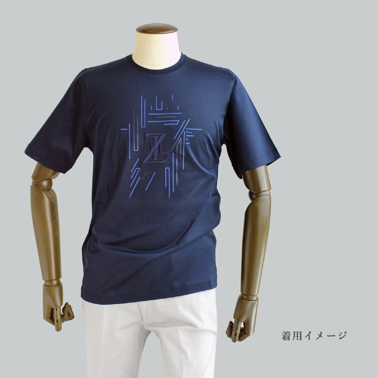 ZILLI／ジリー Tシャツ コットン 刺繍入り ネイビー 紺
