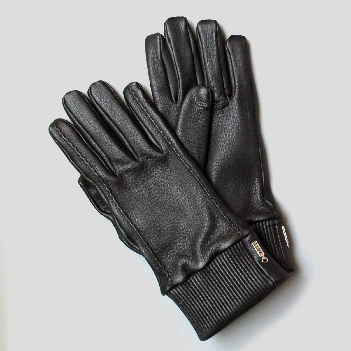 ZILLI／ジリー レザー手袋 リブ付き レザーグローブ 鹿革 カシミヤ チェルボ ブラック zil02297