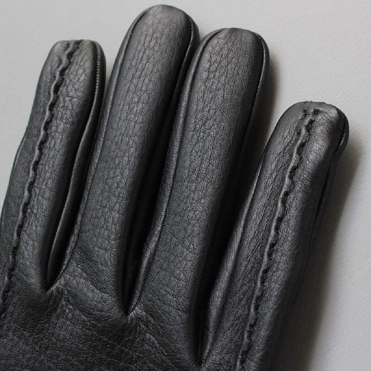 ZILLI／ジリー レザー手袋 リブ付き レザーグローブ 鹿革 カシミヤ チェルボ ブラック zil02297